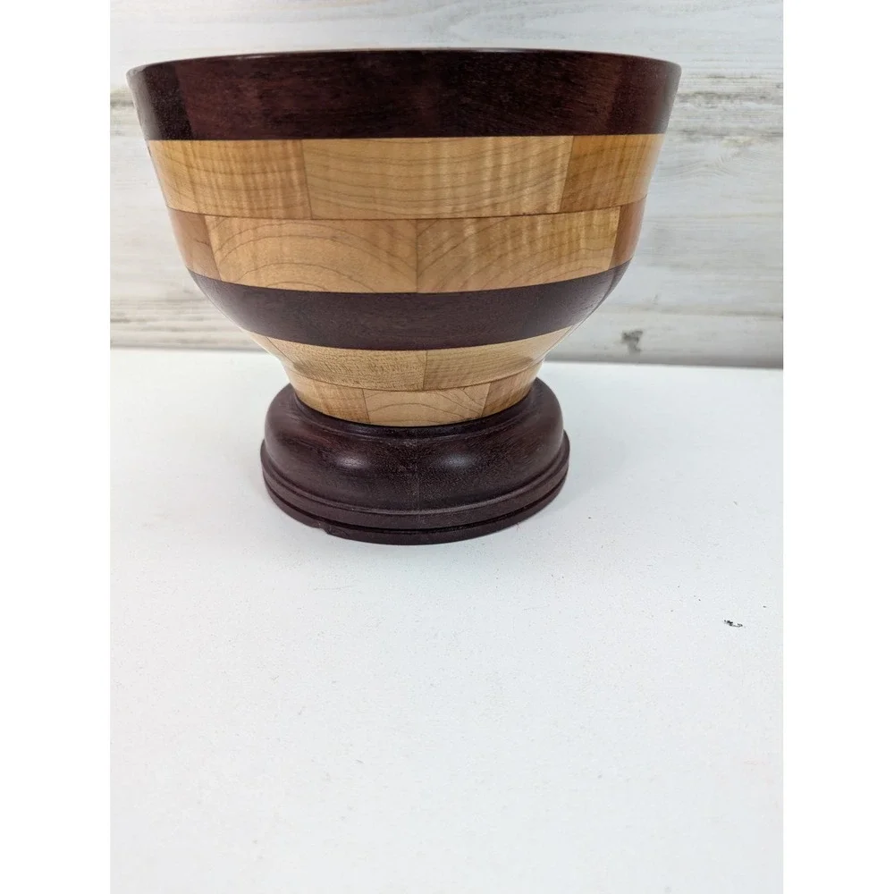 Handmade Segmented Wood Pedestal Bowl Maple Purpleheart 7.5